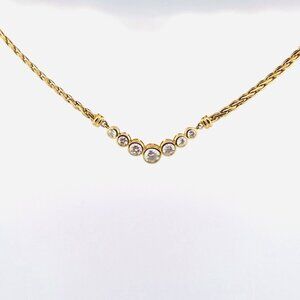 Vintage V Necklace CZ 7-Stone Gold Over Sterling Silver 925, 16", 14.8g Estate